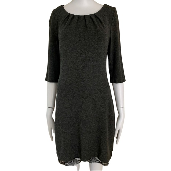 Trina Turk Dresses & Skirts - TRINA TURK Knit Lace Hem Charcoal Grey Dress